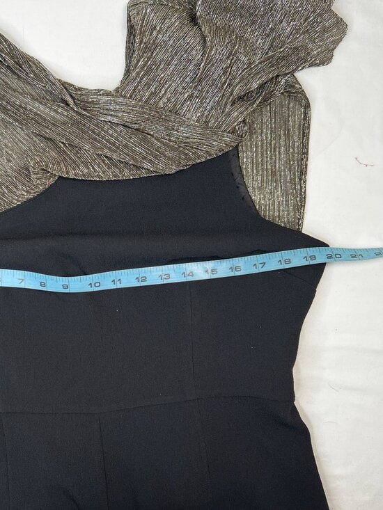 Trina Turk Eastern Luxe Koi Metallic One-Shoulder Jumpsuit Evening Gold Black 12 - Picture 7 of 16